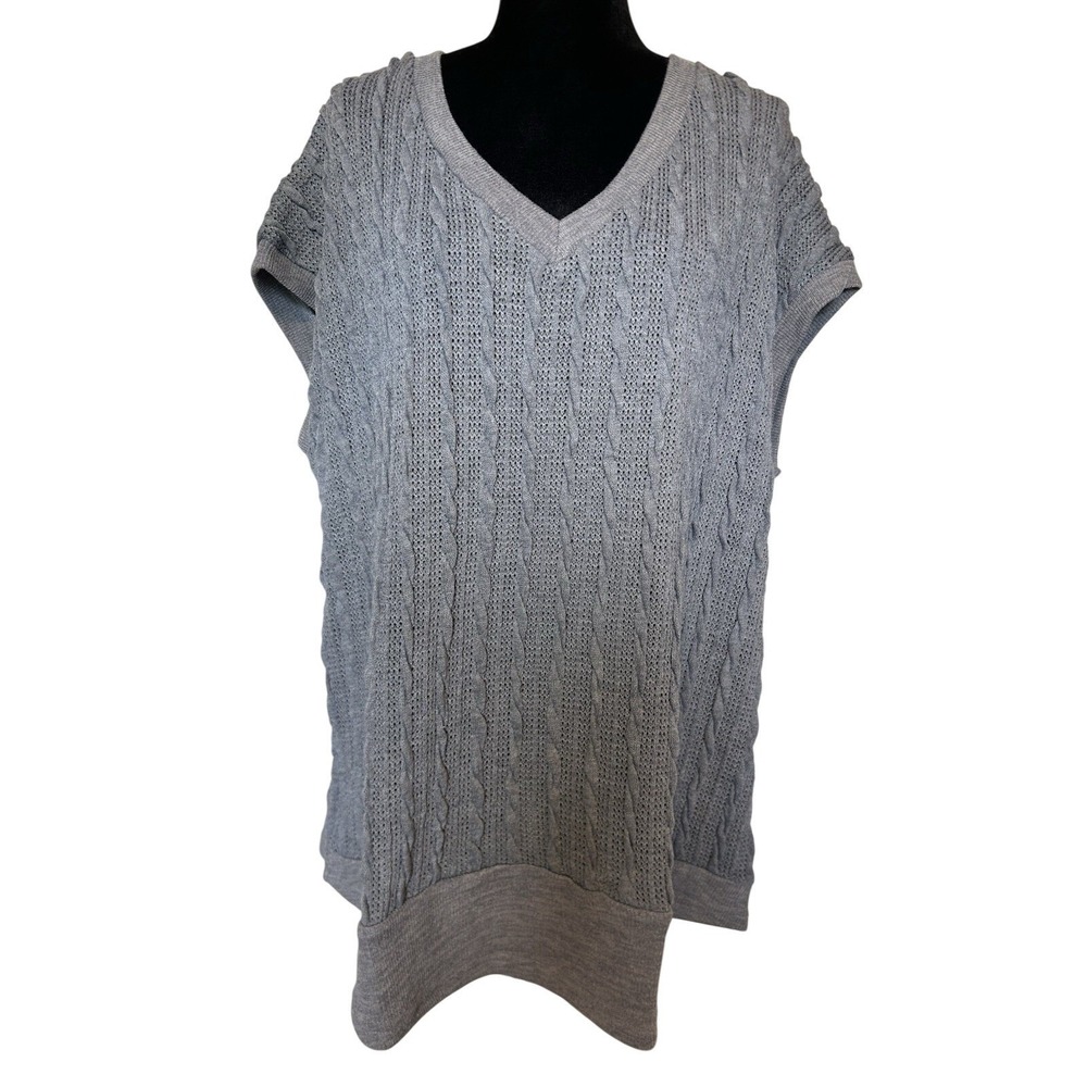 NWT Weekend Suzanne Betro Gray Open‎ Weave Cable Knit Sleeveless Sweater Size 2X